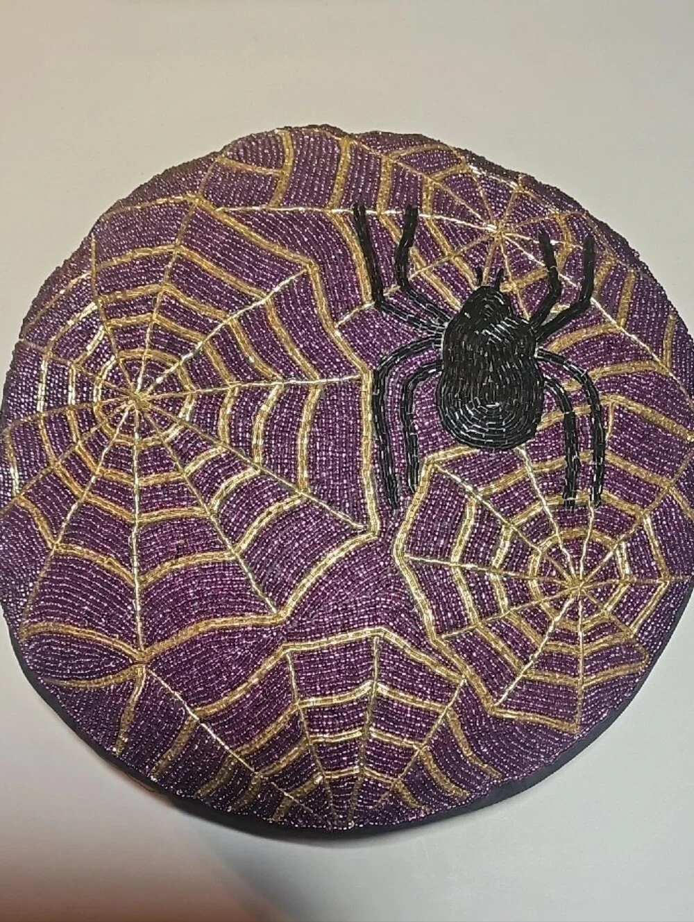 Beaded Spider Web Throw Pillow - Purple & Gold